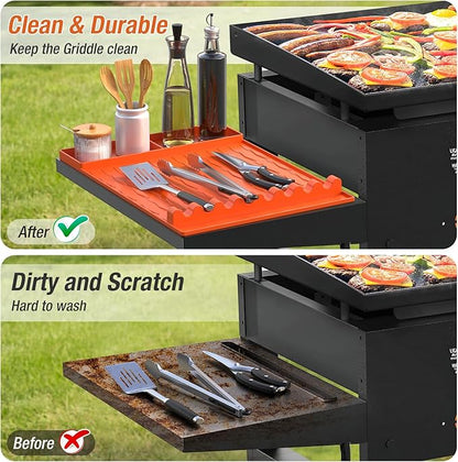 Silicone Grill Mat Compatible with Blackstone - Large Silicone Griddle Tools Heat Resistant Spatula Mat Non-Slip Outdoor BBQ Utensil Holder Blacktone Griddle Accessories for Kitchen Cooking Counter
