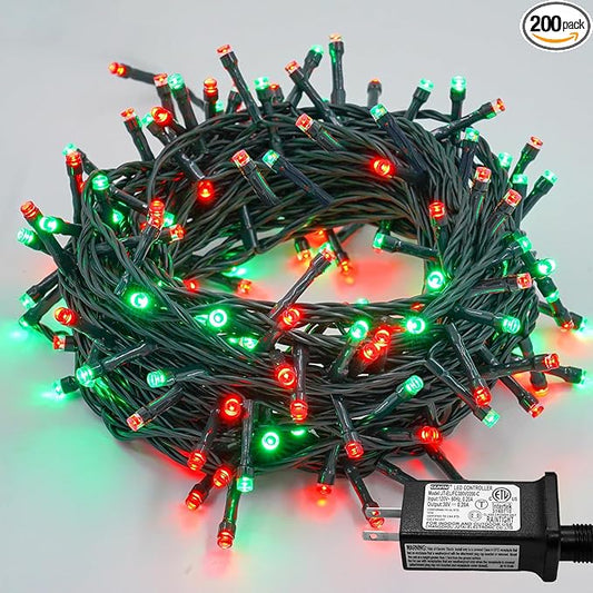 YEGUO 200 LED 66ft String Lights Outdoor Waterproof, Red and Green Christmas Lights Indoor, Green Wire Twinkle Tree Lights Plug in with Timer Memory 8 Modes
