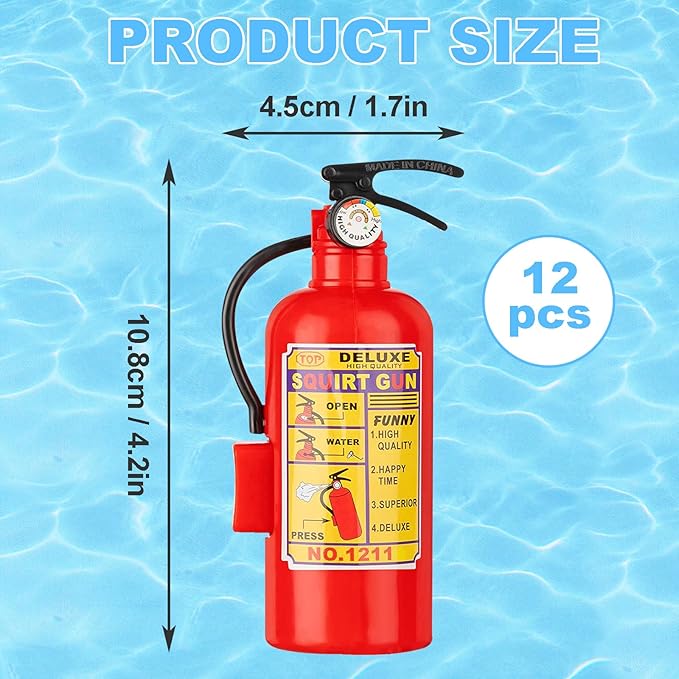 CCINEE 12Pack Fire Extinguisher Toys Mini Water Firemen Squirter Water Water Squirt Gun for Kids Teens Adults Summer Outdoor Games Birthday Swimming Pool Party Favors,4.2Inch