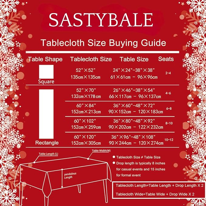 SASTYBALE Red Vinyl Tablecloth with Flannel Backing, Waterproof PVC Tablecloths for Rectangle Tables, Plastic Wipeable Table Cloths for Daily, Holiday and Party Dinner(60 x 102 Inch)