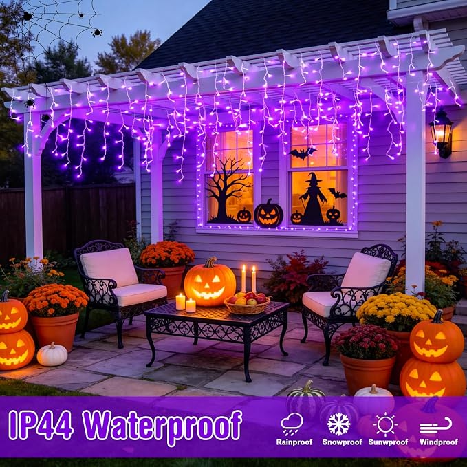 JMEXSUSS Purple Halloween Lights Outdoor, 800 LED | Icicle Lights for Outside Waterproof, 8 Modes String Lights Plug in for Fireplace Tree Garden Patio Halloween Decor