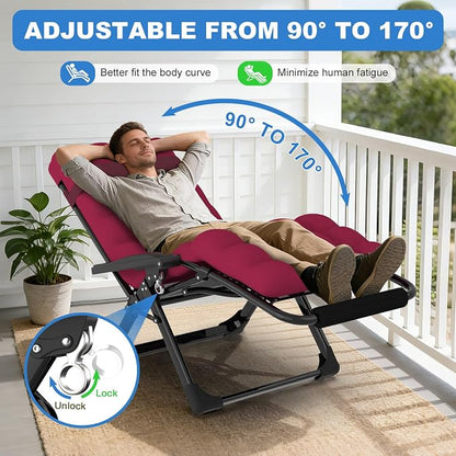 Slendor Zero Gravity Chair, Recliner Lounge Chairs with Cushion, Wine Red | Reclining Lounge Chair, Folding Anti Gravity Chairs w/Upgraded Lock, Removable Upgraded&Headrest, 440lbs, for Indoor Outdoor