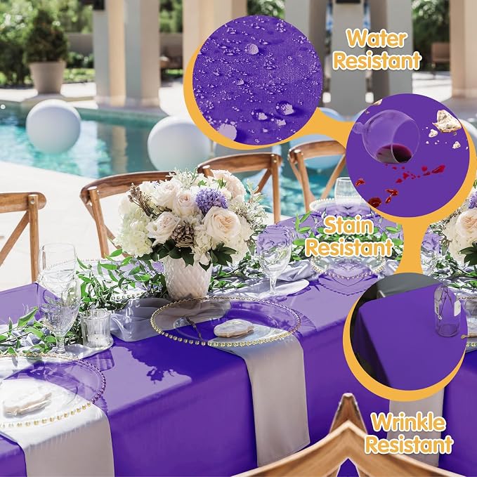 BRILLMAX 6 Pack Purple Tablecloths 90x156 Inch for 8ft Rectangle Tables | 150 GSM Polyester Fabric, Floor Length Drop, Water, Stain & Wrinkle Resistant Cloth Cover for Wedding Reception Banquet Party