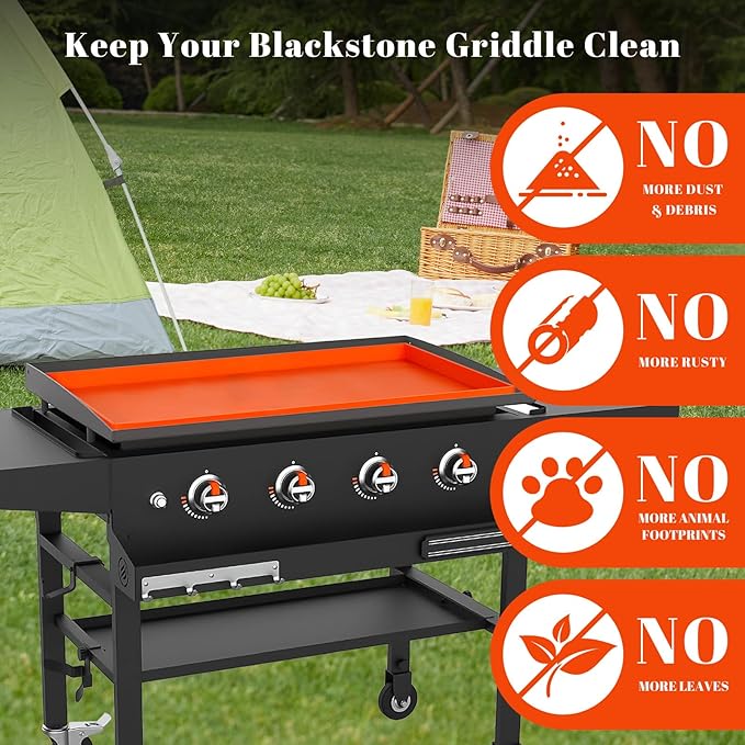 28 Inch Silicone Griddle Mat Cover for Blackstone Skillet Accessories, Heavy Duty Food Grade Grill Mat, Protect Your Griddle from Dirt & Rust All Year Round, Orange