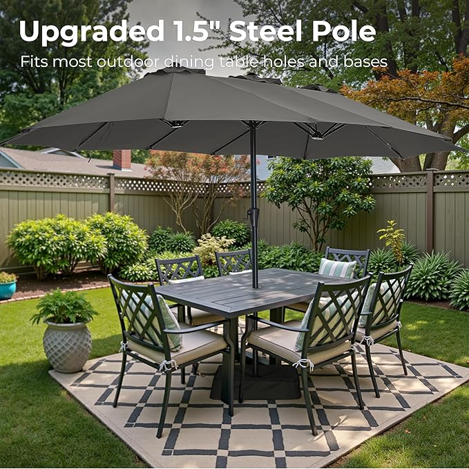 SUPERJARE 13FT Outdoor Patio Umbrella with Base Included, Double Sided Pool Umbrellas with Fade Resistant Canopy, Large Table Umbrella for Deck, Market, Backyard -Dark Gray