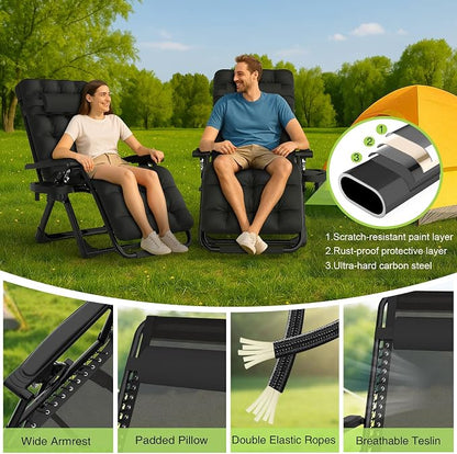 Suteck Zero Gravity Chair, Reclining Camping Chairs w/Removable Cushion | Anti Gravity Recliner Lounge Chair with Aluminum Alloy Lock & Cup Holder, 90-170° Adjustable, for Lawn Patio Indoor