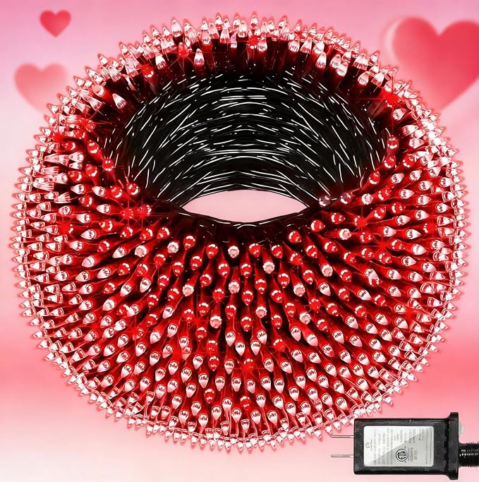 300LED Valentine Lights Outdoor Indoor Use, 12 Lighting Modes 75ft Valentines Day Decorations with Timer, Dimmable Plug in Red LED StringLights Waterproof for Bedroom Yard Tree Wedding Party Holiday