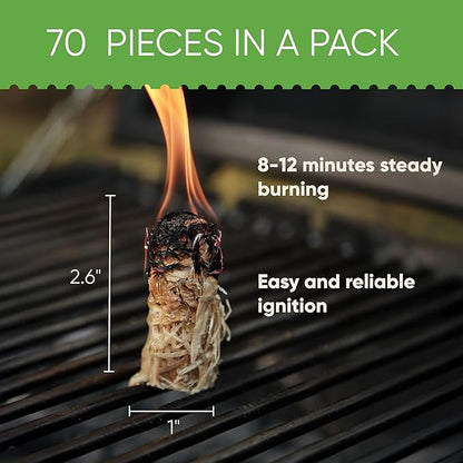 Inflame Fire Starters 70 pcs - Fire Starters for Campfires, Charcoal, Grill, BBQ, Fireplace, Chimney, Woodstove - Waterproof, Weather-Resistant - Natural Wood Starters