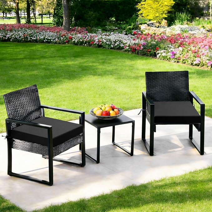 Outdoor Chair Cushions Set of 4, 19x19x3 Inch Waterproof & Fade Resistant Patio Furniture Seat Cushions with Ties, Square Outdoor Dining Chair Cushions for Lawn, Garden, Deck & Yard, Black