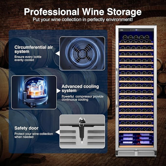 Upgraded 190 Bottles Wine Cooler Refrigerator,24 Inch Wide Wine Fridge with Professional Temperature Control System, Freestanding or Built-in installation, Quiet Operation