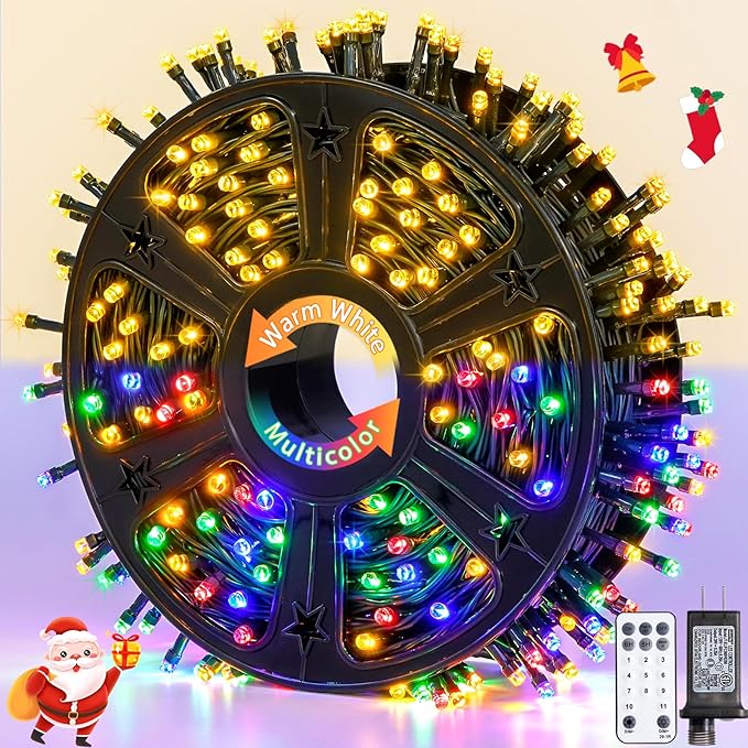 JMEXSUSS 500 LED Color Changing Christmas Lights Outdoor with Remote | 173ft Warm White & Multicolor String Lights, Waterproof Christmas Tree Lights Plug in for Party Christmas Indoor Decor