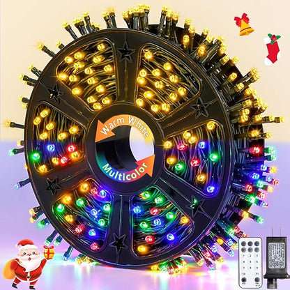 JMEXSUSS 500 LED Color Changing Christmas Lights Outdoor with Remote | 173ft Warm White & Multicolor String Lights, Waterproof Christmas Tree Lights Plug in for Party Christmas Indoor Decor