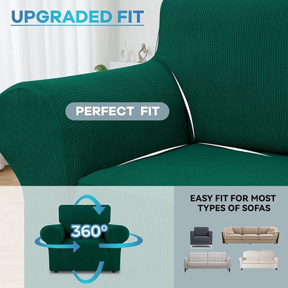 LURKA Stretch Chair Cover for Sofa, 1 Piece Armchair Slipcover, Dark Green | Soft Stretch Jacquard, Fits 31"-55" Armchairs, Elastic Bottom for Secure Fit, Machine Washable, Pet & Kid Friendly