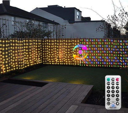 ZAIYW 20Ftx3Ft Curtain Lights Outdoor LED Fence Lights with Remote Timer | Dual Color Curtain Fairy Light Connectable Plug in Christmas Lights for Stair Fence Eaves Xmas Decor, Warm White & Multicolor