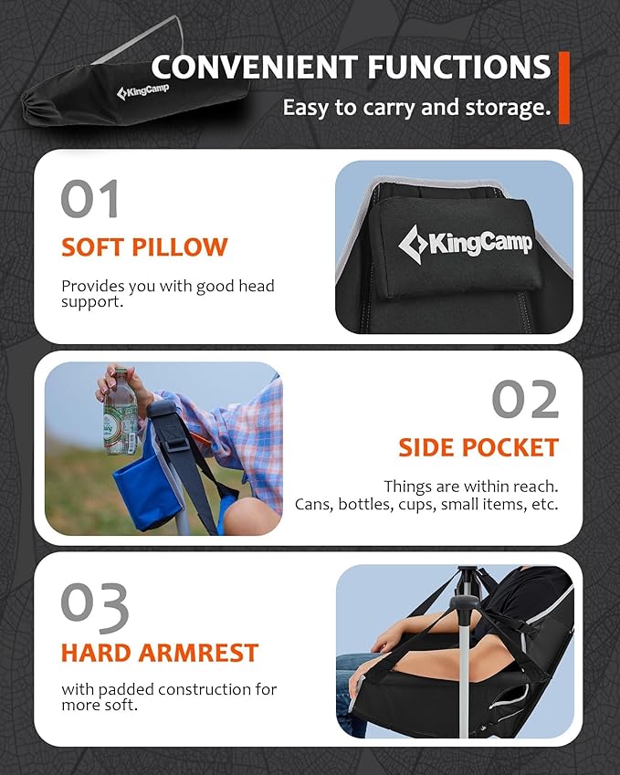 KingCamp Hammock Camping Chair, Swinging Portable Camp Chairs for Adults, 400lbs Heavy Duty Oversized Folding Rocking Chair with Adjustable Recline, Aluminum Alloy Frame for Outdoor Patio Beach Sport