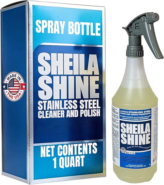Sheila Shine 1 Quart Stainless Steel Cleaner and Polish - Cleans, Polishes & Protects Kitchen Appliances, Refrigerators, Sinks, Ovens & Grills - Spray & Polish Stainless Steel Cleaner