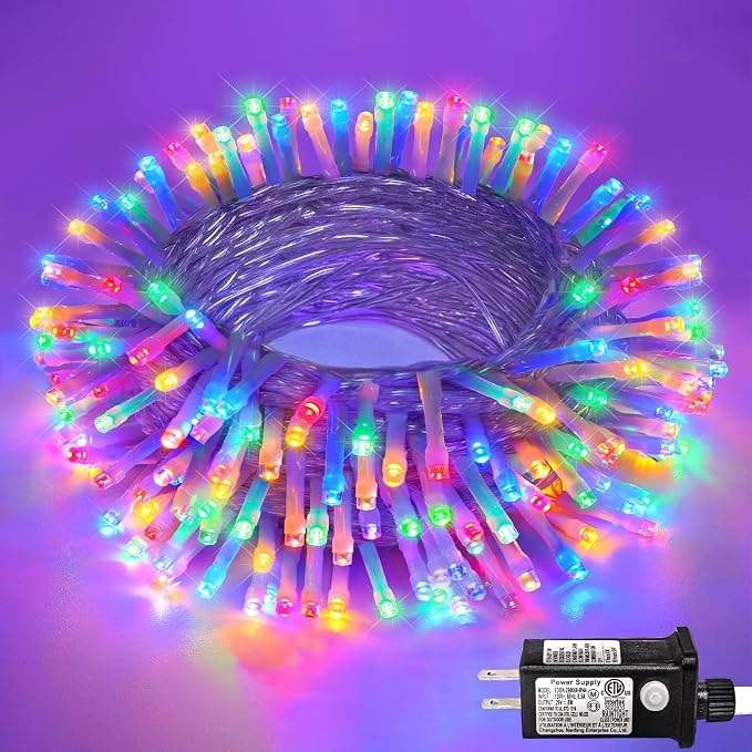 40FT 120 LED Outdoor String Lights, Multicolor Christmas Lights Indoor | Plug in Waterproof 8 Modes Clear Wire Twinkle Fairy Lights for Bedroom Outside Patio Yard Xmas Party Holiday Decorations