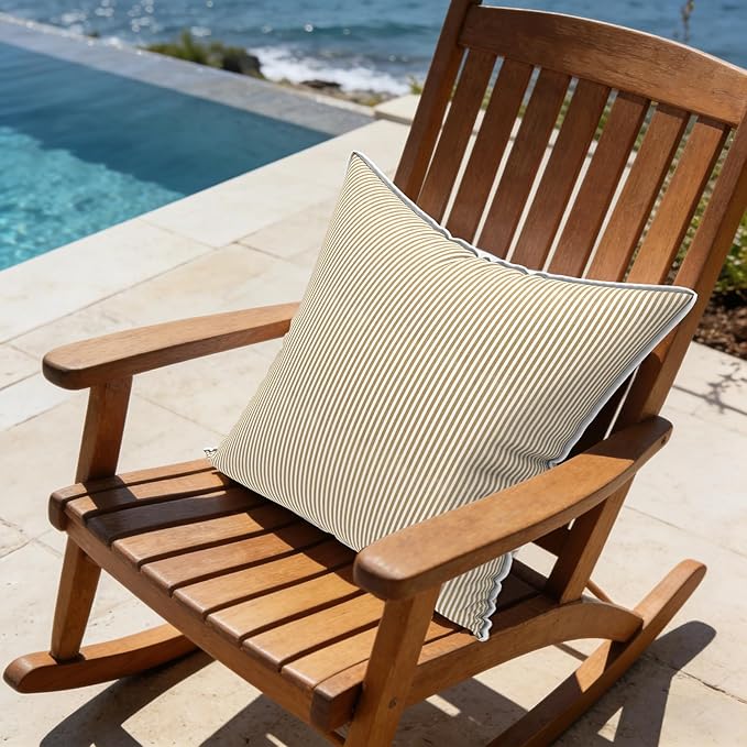 LVTXIII Set of 2 Patio Throw Pillows Waterproof 18"x18" Fade Resistant Outdoor Throw Pillows with Inserts, Fluffy Decorative Garden Toss Pillow Cushions for Home Patio Coach Sofa Use, Strip Beige