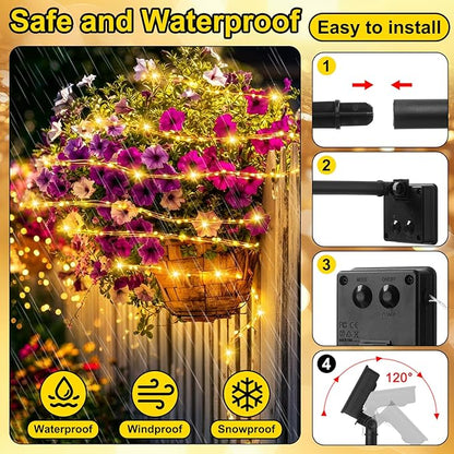12 Pack Solar Waterfall Fairy Bunch Lights Outdoor Waterproof 9 Strand 180LEDs 8 Modes Watering Can Light (No Can) Firefly Bunch Lights for Patio Yard Garden Decorations (Warm)