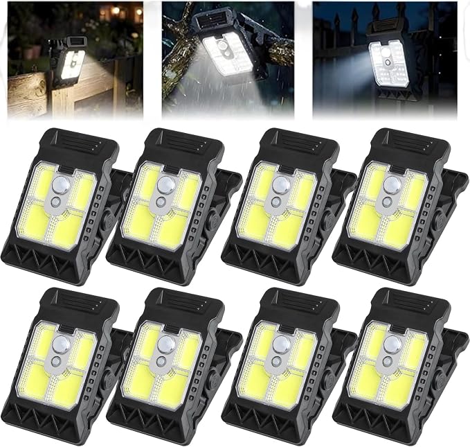 Solar Clip on Lights Outdoor Waterproof, 3 Modes Motion Sensor Security Light with Wide Angle Illumination, Portable Solar Powered Clamp Light for Fence, Patio Umbrella, Gutter, Deck (B-8Pcs)