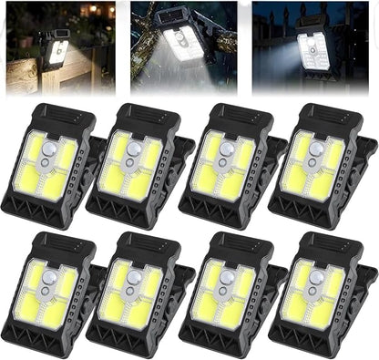 Solar Clip on Lights Outdoor Waterproof, 3 Modes Motion Sensor Security Light with Wide Angle Illumination, Portable Solar Powered Clamp Light for Fence, Patio Umbrella, Gutter, Deck (B-8Pcs)