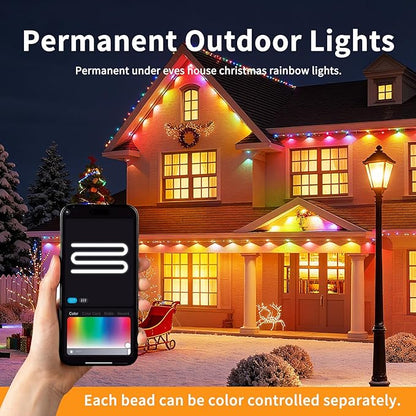 Permanent Outdoor Lights,100ft Smart Rainbow Eave Holiday Light IP67 Waterproof with 60 LED Lights for Christmas Halloween House Decorations, Compatible with Alexa, Google Assistant
