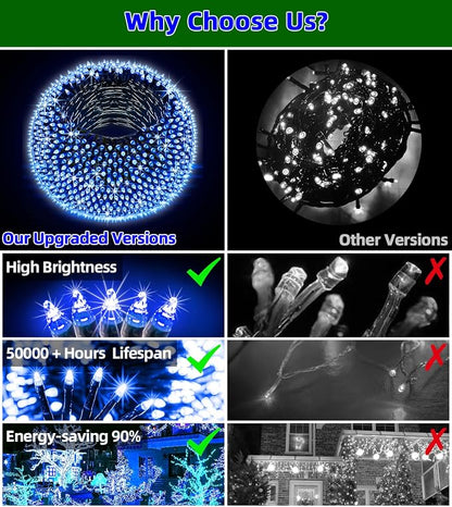 QUHUATU 750 LED 240FT Christmas Lights Outdoor,12 Lighting Modes Christmas String Lights with Timer, Dimmable BlueLED StringLightsWaterproof for Yard Tree Wedding Party Holiday Decor Blue