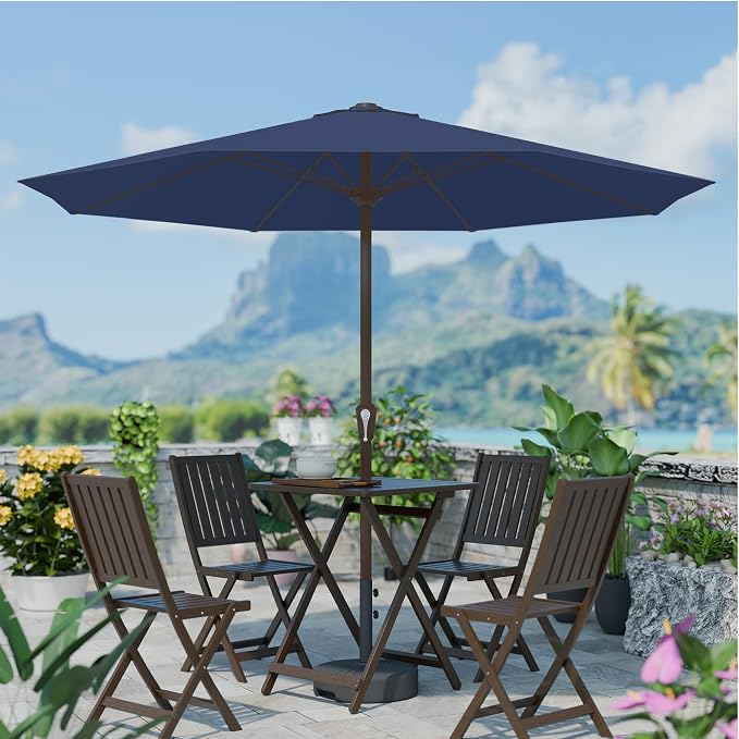 PatioKingdom Auto-Tilt 9FT Patio Umbrella Outdoor with 8 Sturdy Fiberglass Ribs,Market Table Umbrella for Pool,Backyard,Deck and Garden