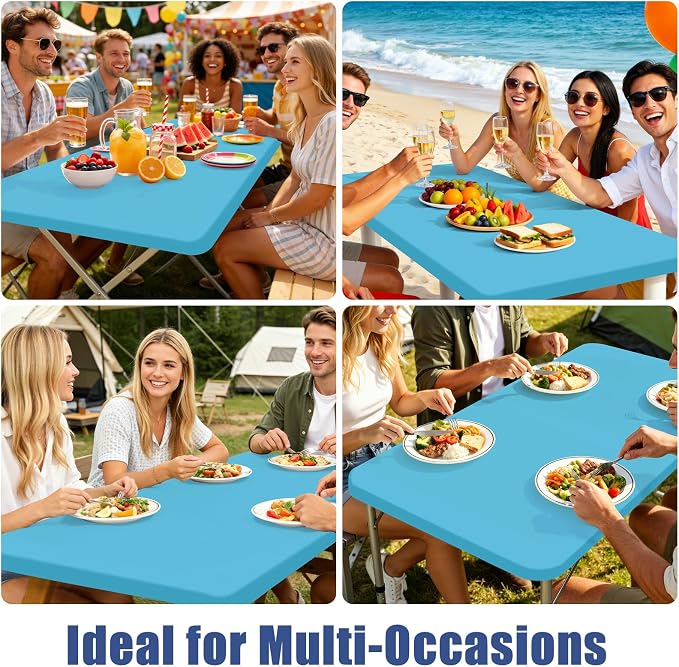 Moosfor Spandex 4 Foot Rectangle Table Cloth, Elastic Fitted Tablecloths for Picnic, Stretch Washable Patio Table Cover for Outdoor, Camping, Banquet and Parties (Blue Mist, 30"x48")