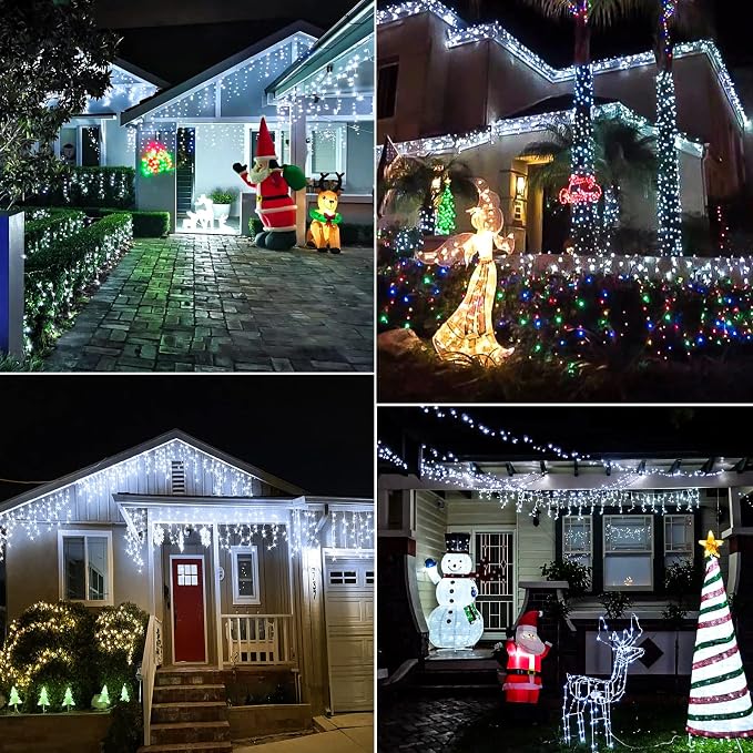 400 LED Icicle Lights for Outside 33FT White Christmas Lights Outdoor | Connectable Plug in Icicle Christmas Lights 8 Modes Waterproof with 75 Drops for Party Holiday Wedding Decoration