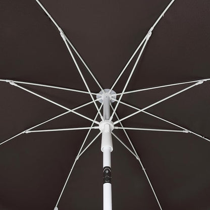 JONATHAN Y Mariner 6.5 ft. Solid Fringe Beach Umbrella, Black | Push-Button Tilt, UV 50 Protection, Matching Carry Bag, White Iron Pole, Wind Vent, Scalloped Round Canopy