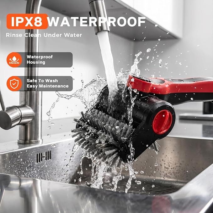 Electric Grill Brush with Water Spray System, Cordless BBQ Grill Cleaner, Rechargeable Power Scrubber for Gas, Charcoal & Pellet Grills, IPX8 Waterproof Grill Cleaning Brush with Scraper & Case