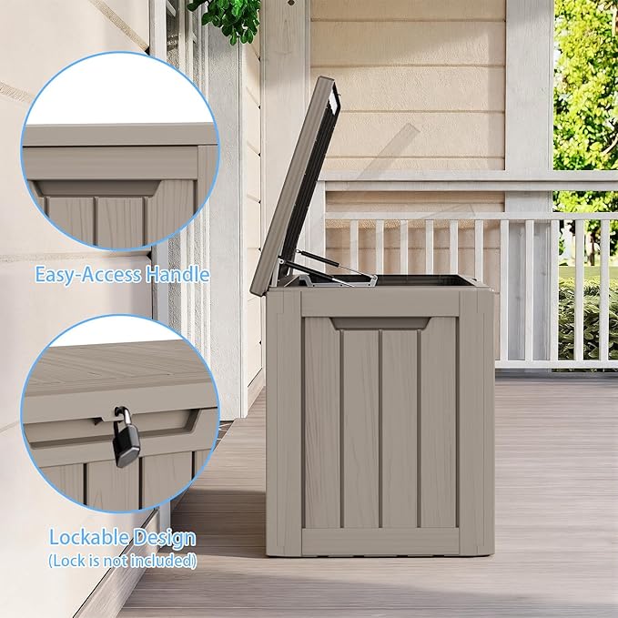 Pepe Tee Waterproof Resin Deck Box, Outdoor Storage Bin for Patio Furniture Cushions, All-Weather Garden Organizer & Seating Bench, Coffee