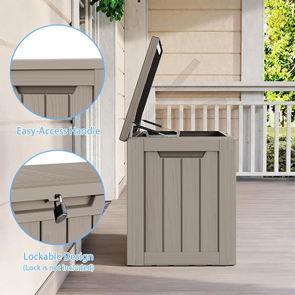 Pepe Tee Waterproof Resin Deck Box, Outdoor Storage Bin for Patio Furniture Cushions, All-Weather Garden Organizer & Seating Bench, Coffee