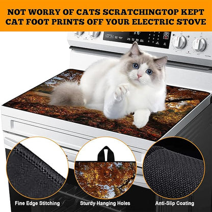 Multi-Design Stove Cover for Glass/Electric Stoves - 3-in-1 Heat-Resistant Protector Mat, Non-Slip Drying Rack 28"x20"