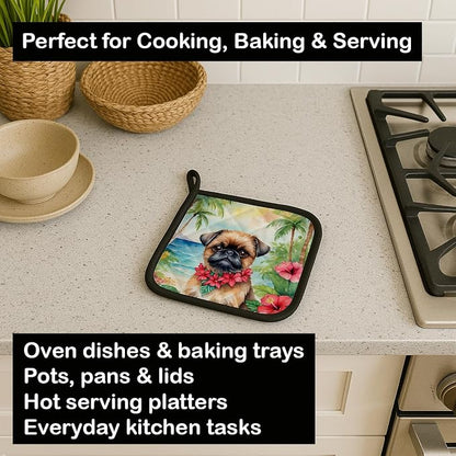 Caroline's Treasures Brussels Griffon Luau Pair of Pot Holders Kitchen Heat Resistant Pot Holders Sets Oven Hot Pads for Cooking Baking BBQ, 7 1/2 x 7 1/2