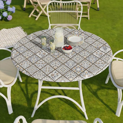 opstellen Fitted Farmhouse Round Tablecloth for 36-44" Tables Stain Resistant Vinyl Manteles Redondos para Mesa Apartment Kitchen Equipment Camping Picnic Products Womens Mens Cool Useful Gift Ideas