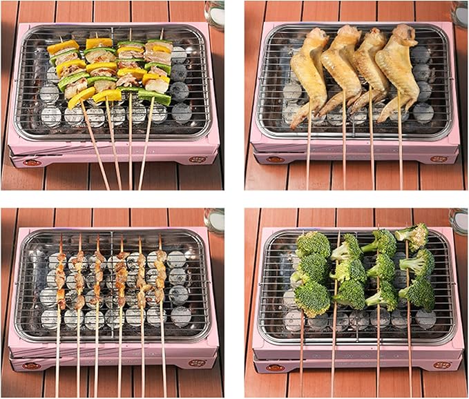 Portable and Compact Disposable Charcoal Grill - Detachable Stainless Steel BBQ Smoker Grill for Outdoor Camping(Pink)