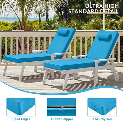 Chaise Lounge Cushion for Outdoor Furniture, Waterproof, Fade-Resistant and Tear Resistant, Patio Lounger Pads with Removable Cover for Pool, Deck, Lawn, 72x21x4 Inch, Teal