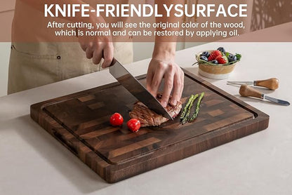 Walnut Cutting Boards for Kitchen Solid Wood End Grain 17"×13"×1" | Large Chopping Board Double Sided with Handle, Hardwood Charcuterie Butcher Block for Meal Prep & Serving with Gift Box