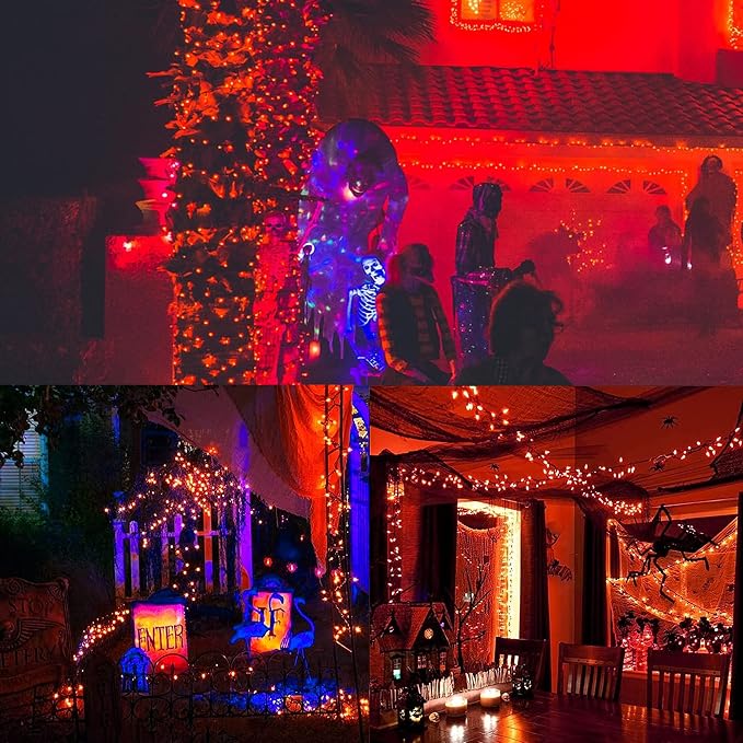 WATERGLIDE 50 LED Outdoor Halloween Lights, 16 FT Mini String Light with 8 Modes, Waterproof Battery Operated Tree Lights for Indoor Outdoor Patio Garden Party Wedding Decoration, Orange