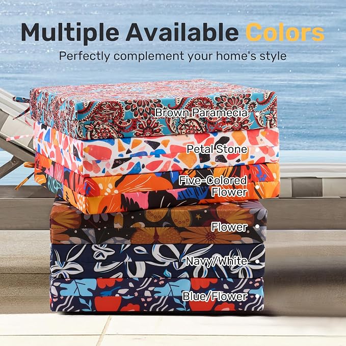 UNIKOME Outdoor Chair Cushions, Set of 4, 24"*24"*4", Colored Flower
