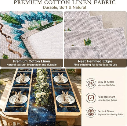 Nuxovilar Tablerunner and Placemats Set of 7 Starry Sky Themed Linen Square Placemats for Dining Dining Sets and Accessories Themed Dinner, Star Party, Romantic Gathering