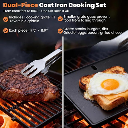 17.5"×11.9" Cast Iron Grill Griddle & Cooking Grates Set - 7598/7638 Replacement for Weber Spirit 300 & Spirit II 300 (E/S-310 · 320 · 330), Genesis Silver/Gold B&C & More Grills