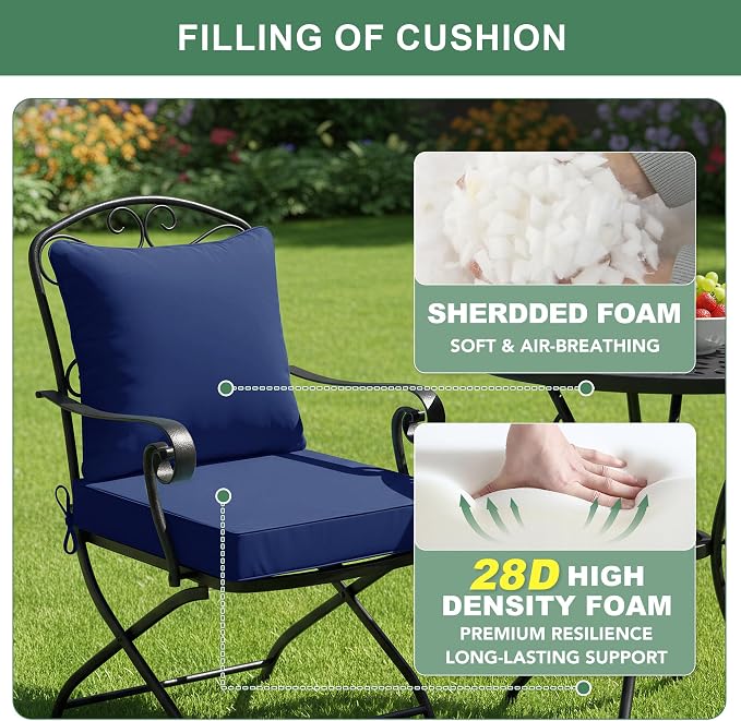 Summsun Outdoor Cushions for Patio Furniture, 24 x 24 Inch, Navy, Set of 2 | Backrest & Deep Seat Cushion, Water Resistant, Removable Cover, Replacement Cushions Pad for Patio Furniture, Garden