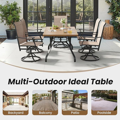 Outdoor Patio Table with 1.57" Umbrella Hole, 60"x35" Outdoor Dining Table Wood-Like Texture, All-Weather Metal Frame Patio Dining Tables for Poolside, Deck, Proch
