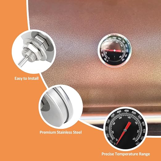 Dome Temperature Gauge for Pit Boss Vertical 2/3-Series, Memphis Ultimate | Replacement for PB1230G Combo Grills Temperature, Compatible with Pit Boss Combo Charcoal Grills, Waterproof/Fogproof