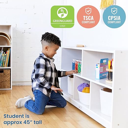 ECR4Kids 5-Compartment Mobile Storage Cabinet, Toddler, Classroom Furniture, White Wash