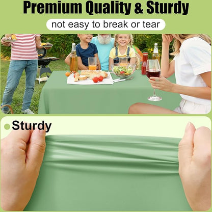 Smiry Disposable Table Cloth - 6 Pack, 54 x 72 Inch Waterproof Rectangle Tablecloths for Parties, Decorative Plastic Table Cover, Leakproof & Sturdy, Sage Green