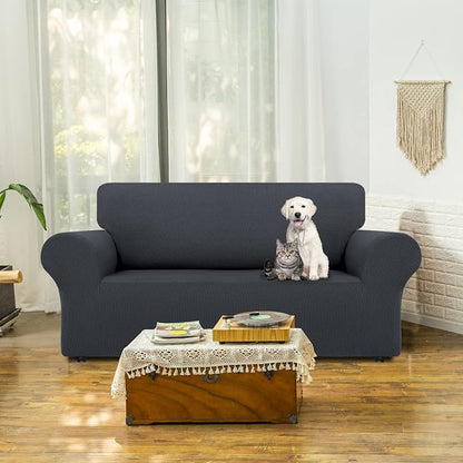 LURKA Loveseat Couch Cover 1 Piece 2 Cushion Sofa Slipcover, Dark Grey | Soft Stretch Jacquard, Fits 55"-78" Loveseats, Elastic Bottom for Secure Fit, Machine Washable, Pet & Kid Friendly